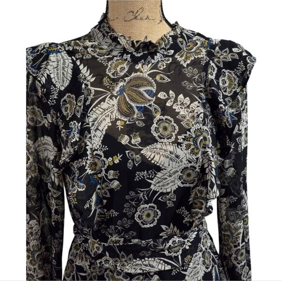 Bailey 44‎ Womens Black Viola Ruffled Floral Long Sleeve A-Line Dress Size 0